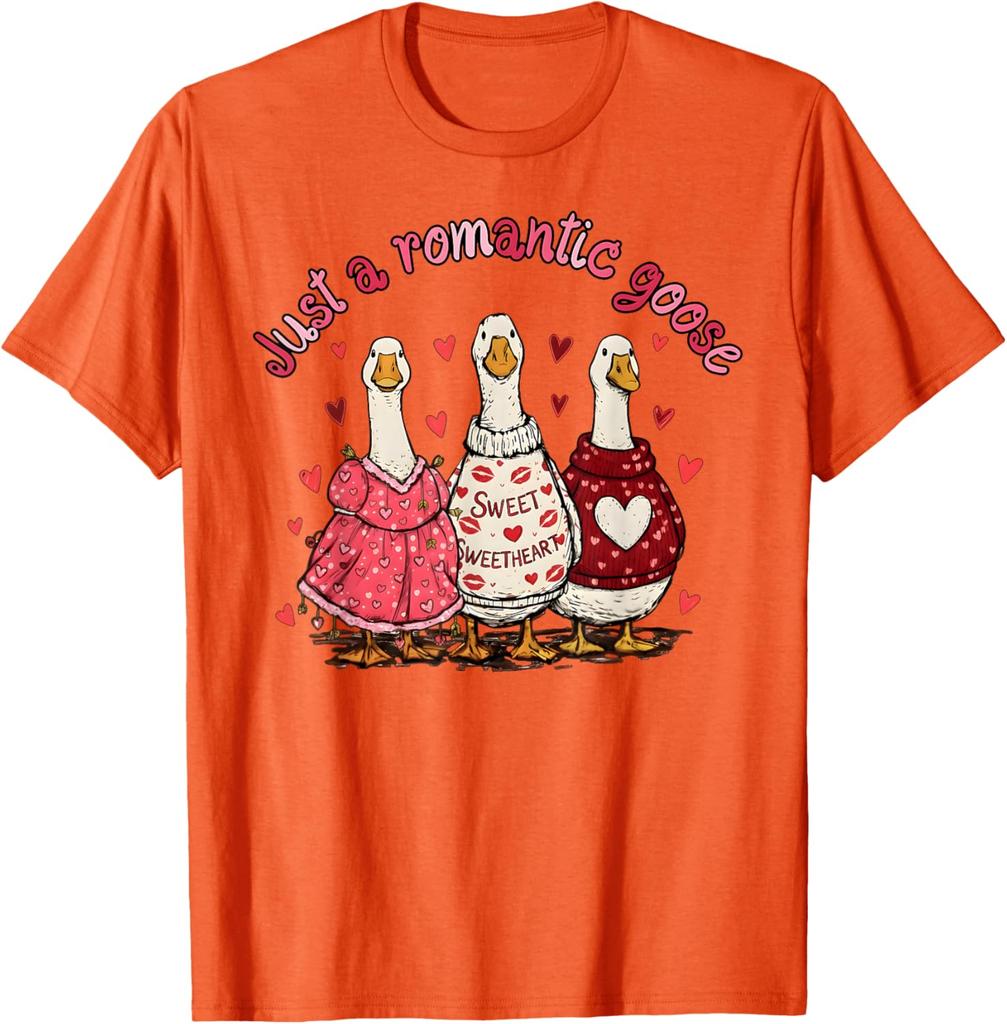 Romantische Gans Valentinstag Lustige Gans Grafik T-Shirt Lässiges Baumwoll Kurzarm T-Shirt