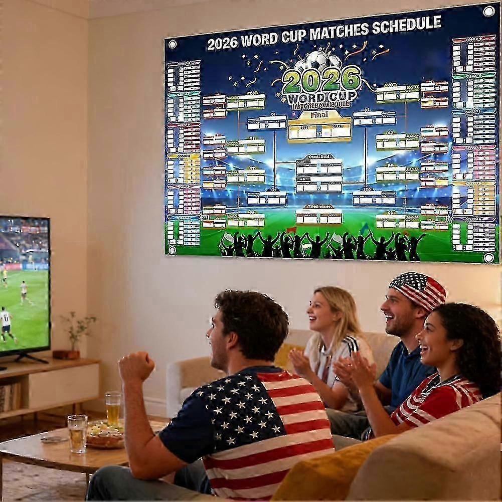 2026 World Cup Soccer Schedule Poster, Durable Fabric Tracking Chart for Fans