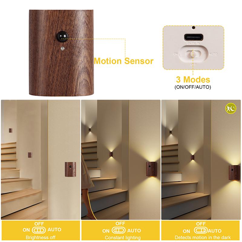 Gift Induction Wall Lamp Sensor Wall Light ED Light for Bathroom Hallway Bedroom Wood LED Multipurpose Magnetic Wall Lamp