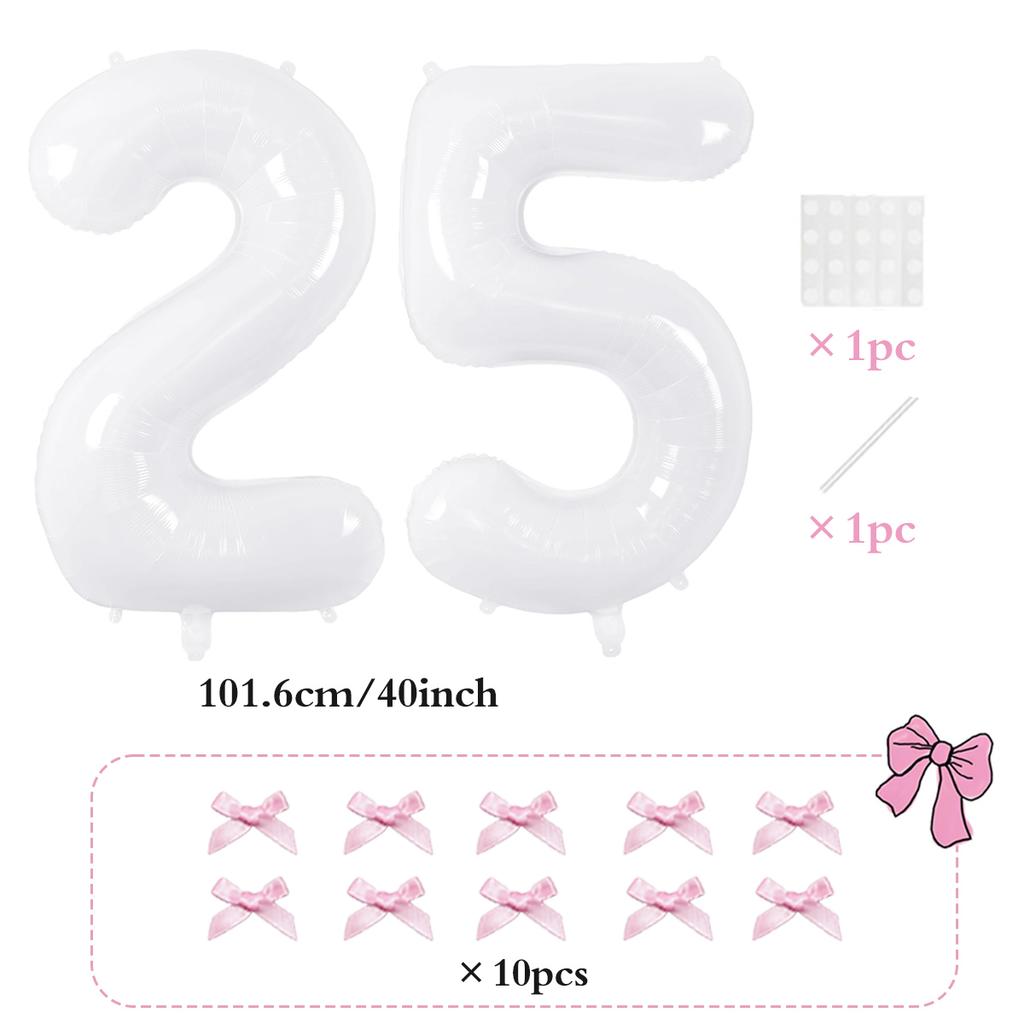 2pcs101.6cm Pink Bow Decoration White Digital Balloon for Birthday Anniversary Wedding Graduation Season New Year Decoration