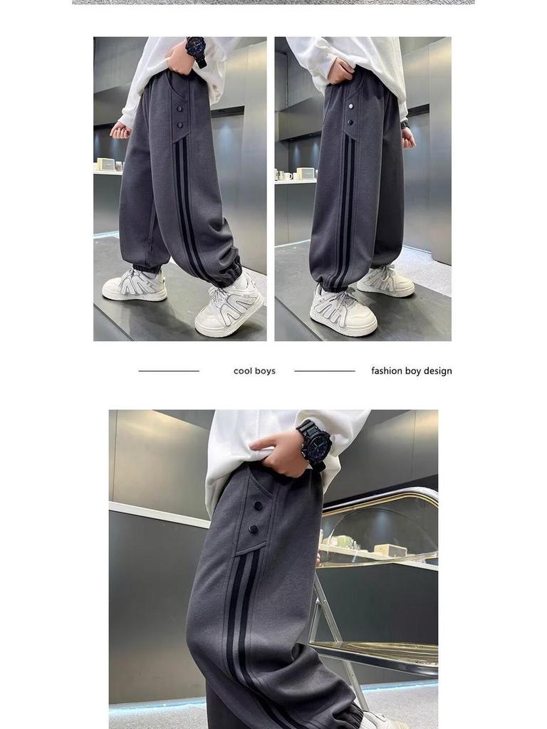 Boys' Autumn/Winter Casual Wide-Leg Sweatpants with Velvet - 2025 New Style