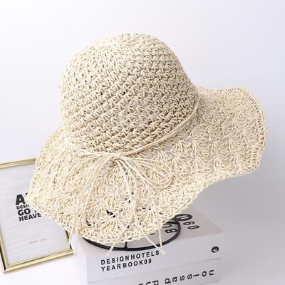 Women"s Handmade Straw Hat Summer Wide Brim Beach Sun Cap Foldable Large Floppy Braided Sun Hat for