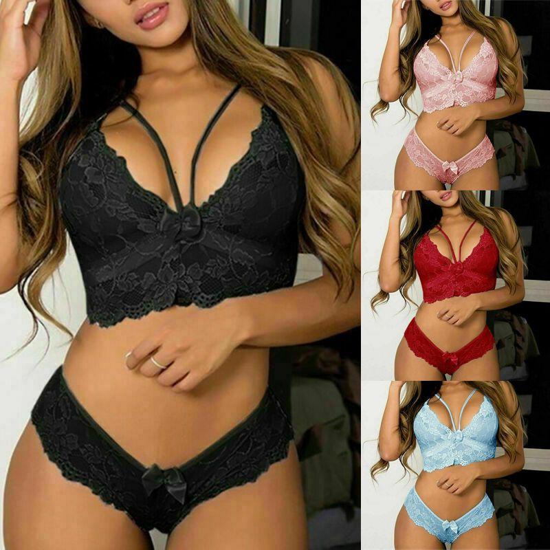 Women's Ultra Smooth Sexy Lace Lingerie Push Up Bra And Thong Set For Nightwear