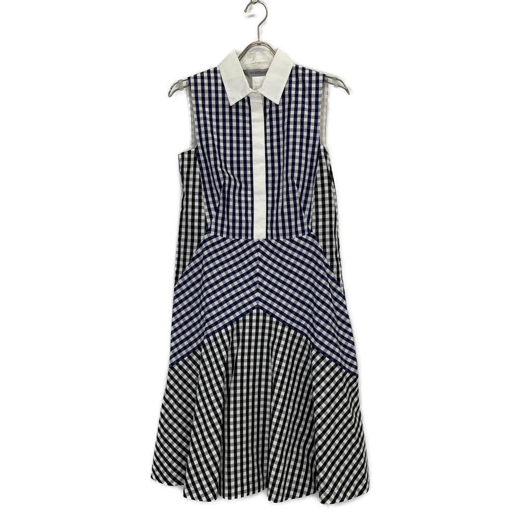 Sportmax Authentic Japanese Gingham Check Sleeveless Flared Shirt Dress 38 Blue X Black X whiteUsed