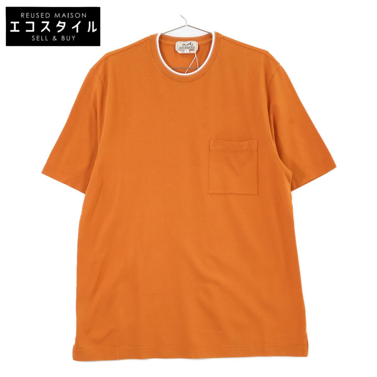 

HERMES 467990HA Saddle Stitch Cotton T-Shirt tops L OrangeUsed