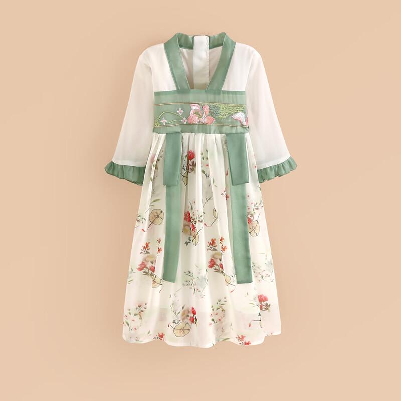 Xiaohu Patty Girls  Green Lotus Embroidered Guofeng Dress 150
