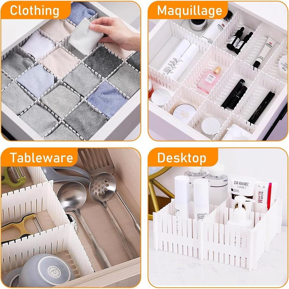 20 Piece Adjustable Drawer Dividers Set for Organizing Drawers in Kitchen Bedroom Bathroom Office and RV with Customizable Size