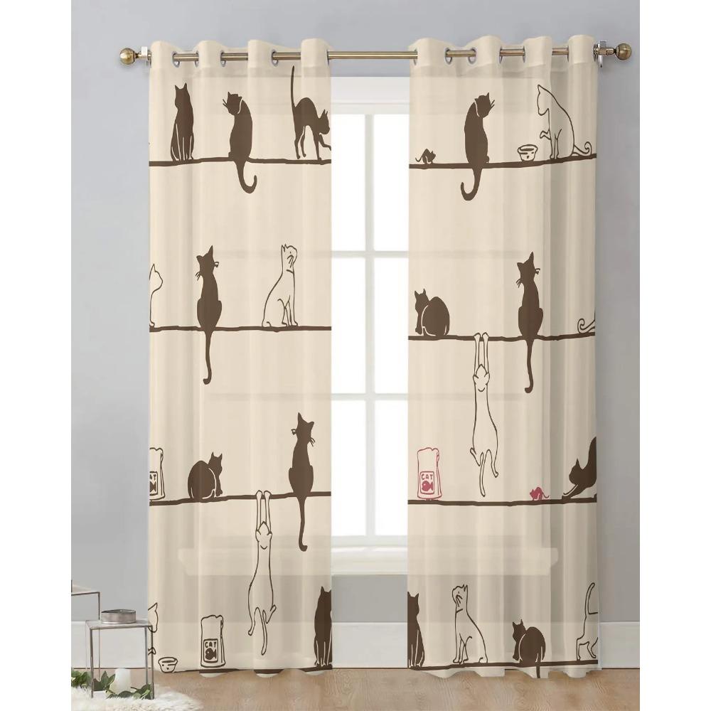 Cat Rope Mouse Sheer Curtains for Bedroom Living Room Decoration Window Curtain for Kitchen Tulle Voile Organza Drapes