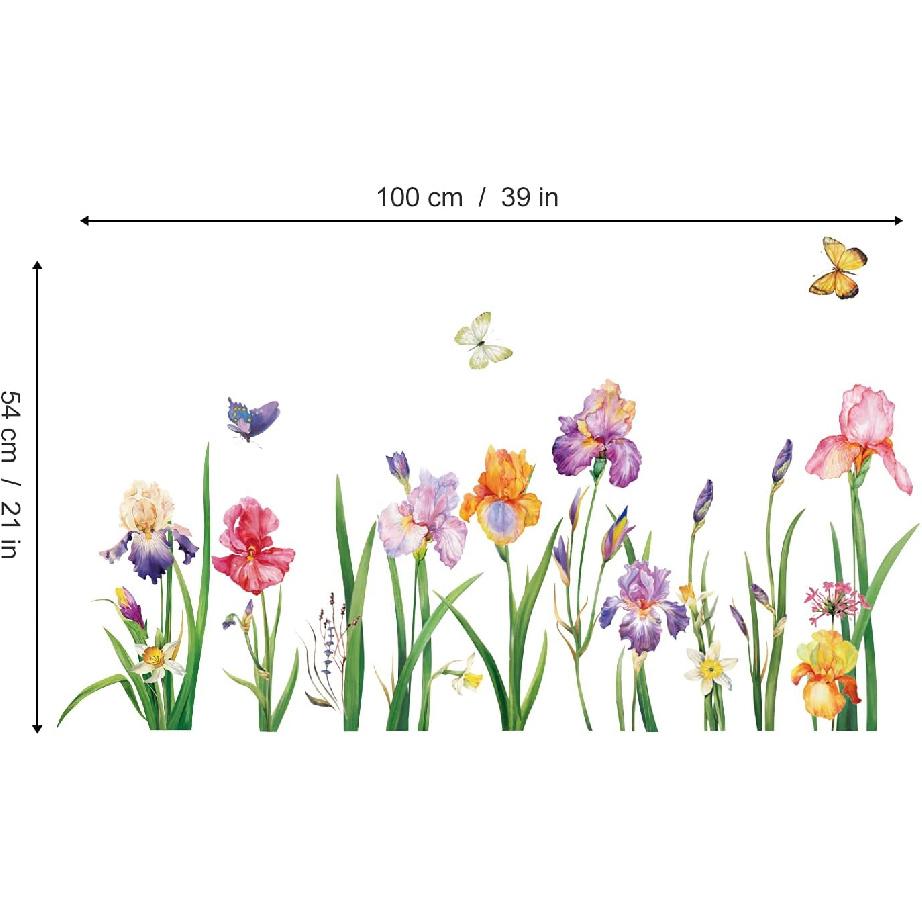 Decalmile Garden Flower Window Clings - Double Sided Iris Floral Spring Easter Window Decals & Stickers for Mom