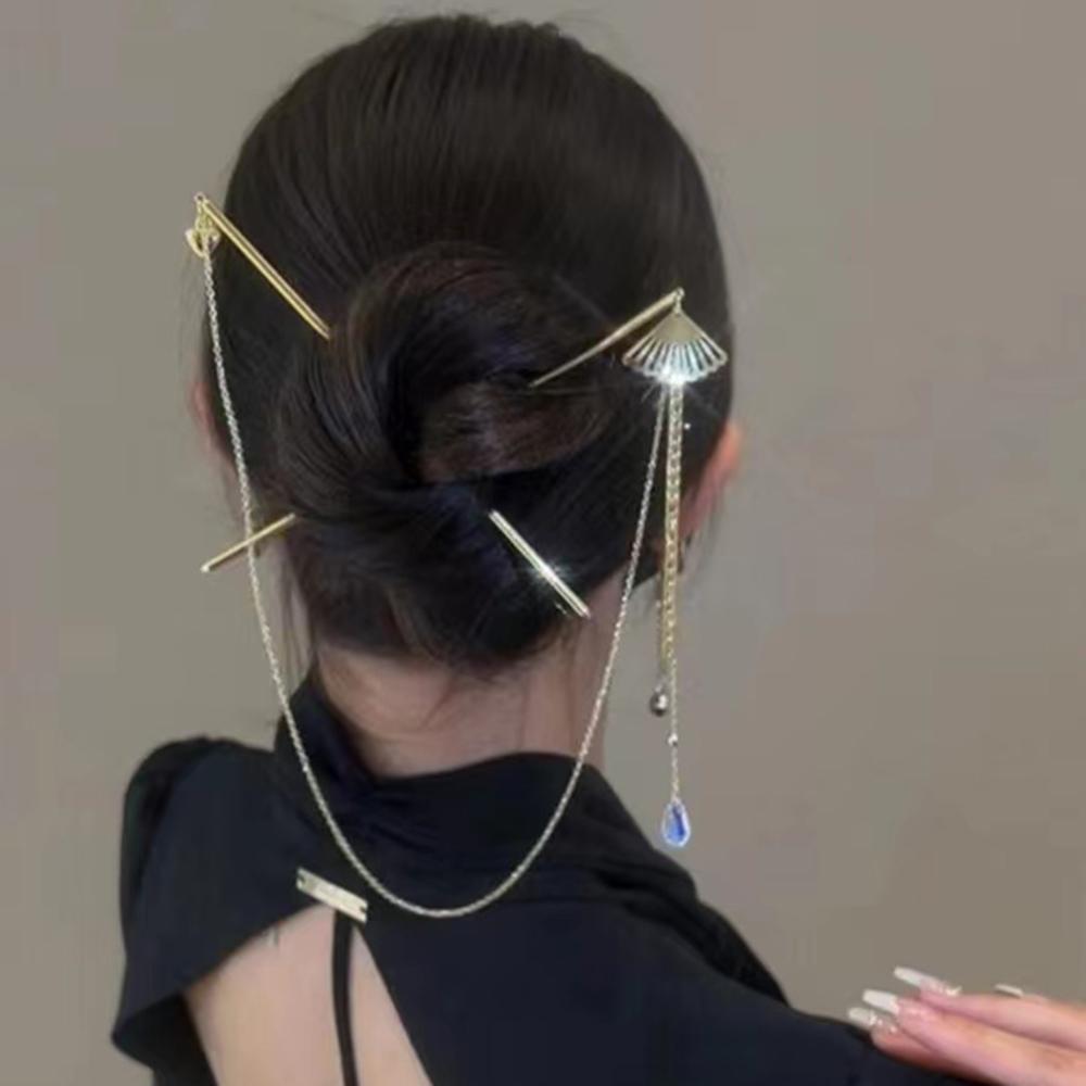 Antiker Stil Hanfu Kopfschmuck Lange Kette Quaste DIY Doppelte Haarnadel Zwei Haargabeln Haarstab Chinesischer Stil Haarstäbchen
