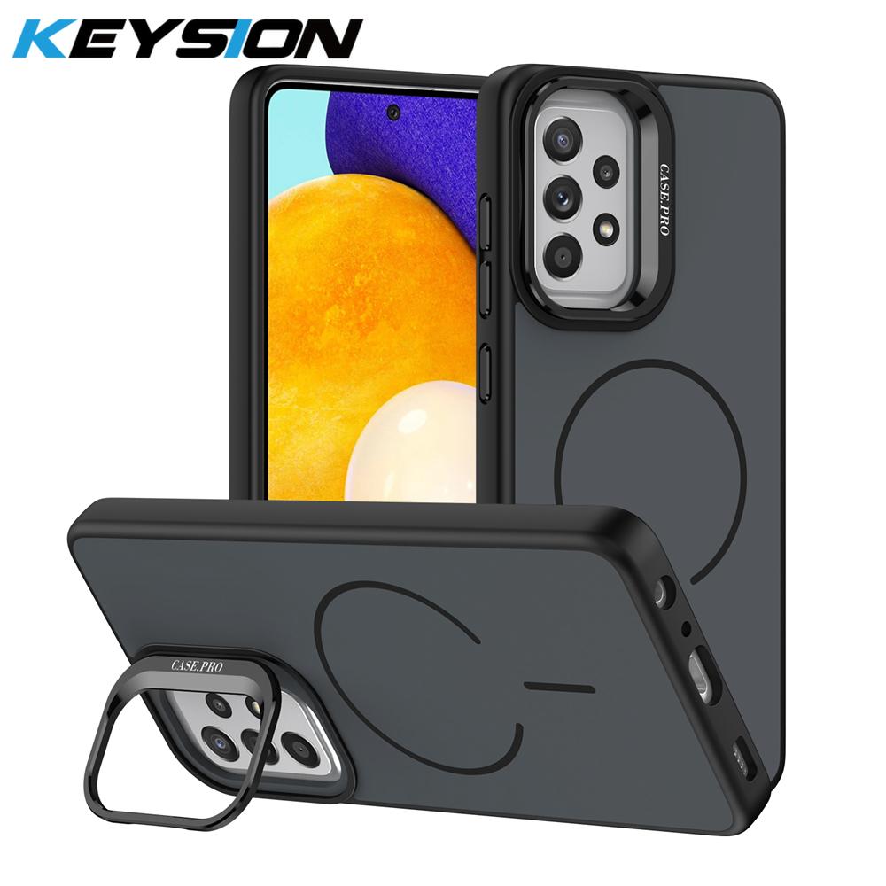 KEYSION Matte Skin Feel Lens Stand Phone Case for MagSafe for Samsung A52 A52S 5G Magnetic Shockproof Cover for Galaxy A13 4G 5G