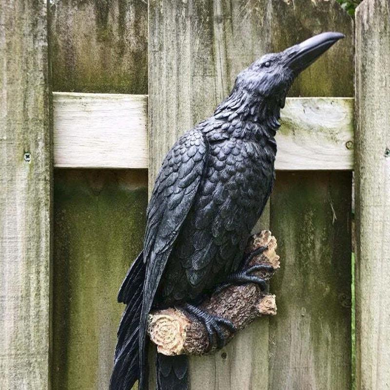 New Fake Raven Resin Statue Bird Crow Sculpture Outdoor Crows Halloween Decor Creative for Garden Courtyard Animal Decoration