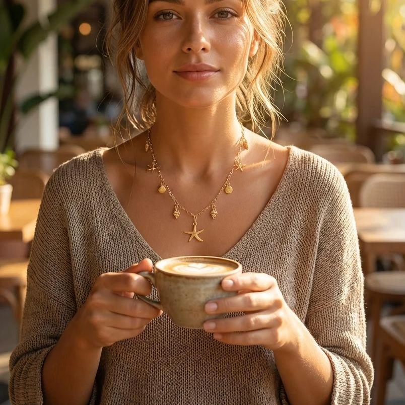 Bohemian Zircon Starfish Shell Conch Pendant Necklace for Women Imitation Pearl Turtle Metal Chain Choker Beach Vacation Jewelry