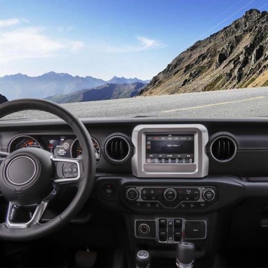 Silver Dashboard GPS Navigation Frame Trim Decor Cover For Jeep Wrangler JL 18+