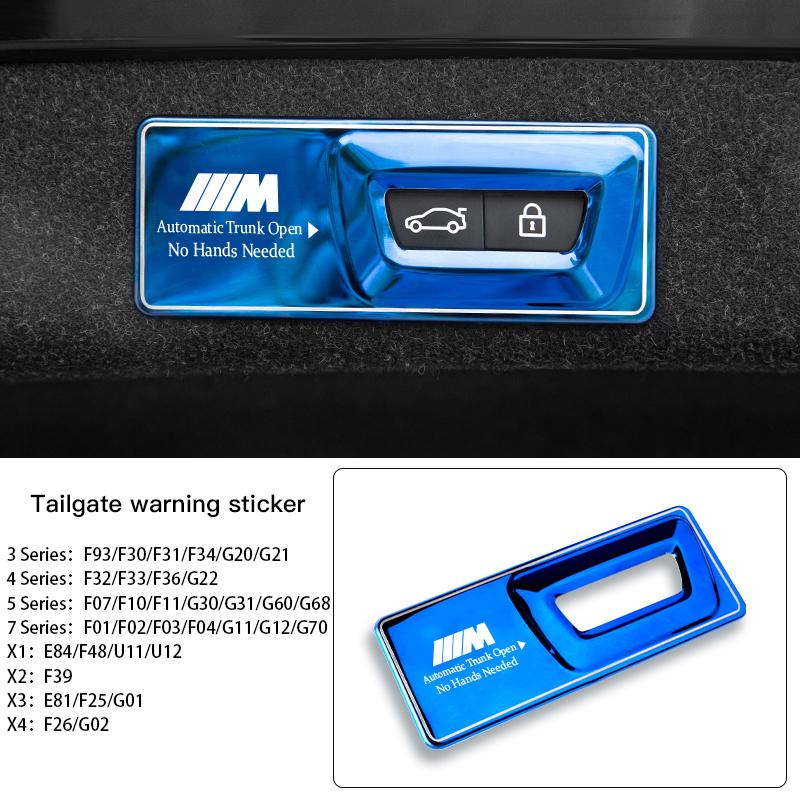 Car Electric Tailgate Warning Metal Trunk Paste For BMW X1 X2 X3 X4 X6 G30 G20 G11 G12 G60 F30 F20 F10 F34 F07 E46 E90 Stickers CJ6