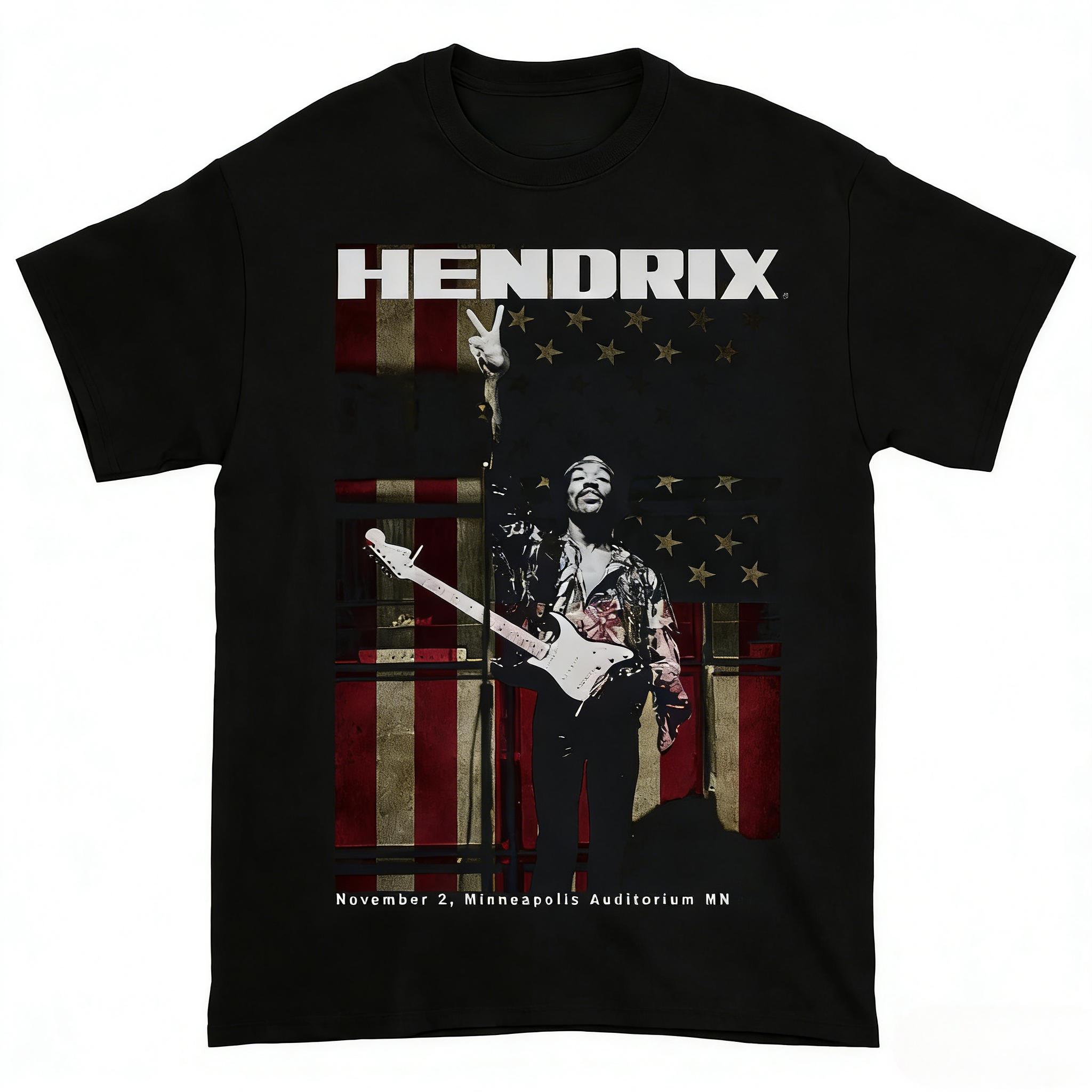 

2026 Singer Jimi Hendrix 100%Cotton Men Tshirt Minneapolis Auditorium Album Graphic Women Unisex Hip Hop Y2k Fashion Shirt - ... S разноцветный