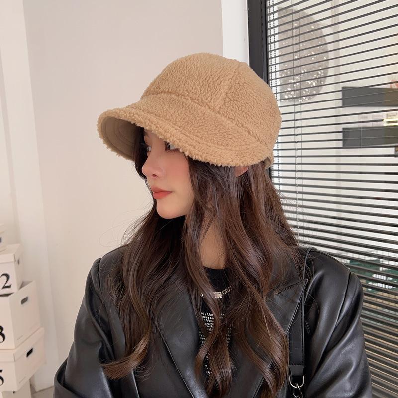 Hat Winter Women'S Warm Fleece Bucket Hat Double-Sided Can Wear Equestrian Hat Casual Versatile Cap