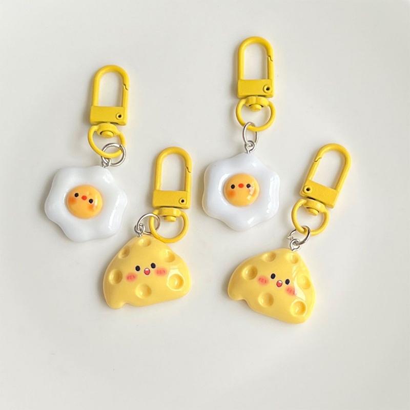 Cute Simulation Food Keychain, Poached Egg Cheese Bag Pendant Funny Jewelry for Girl Students Gifts