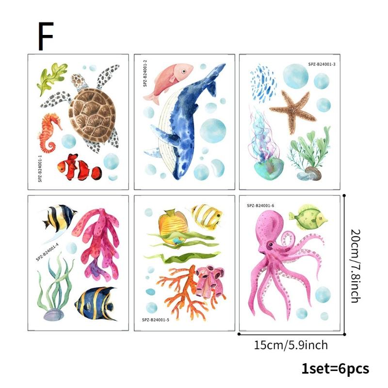 6Pcs/Set Bathtub Decoration Anti-Slip Bathtub Stickers Cartoon Coral Crab Small Fish Pattern Stickers Bathroom Pvc Frosted Batht