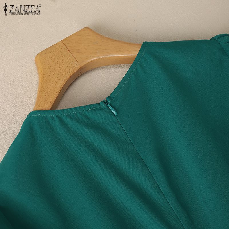 ZANZEA Women Casual Round Neck Summer Short Sleeve Dress