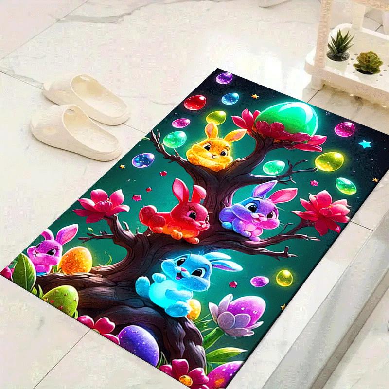 

1pc Colorful crystal rabbit Print, Design Indoor Area Rug - Soft, Anti-Slip, and Durable Gaming Room Decor for Bedroom 60cm by 90cm