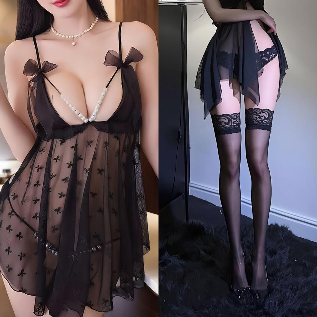 Sex Underwear Pure Desire Pearl Perspective Suspender Nightdress Passion Temptation Sexy Lace Print Free Set