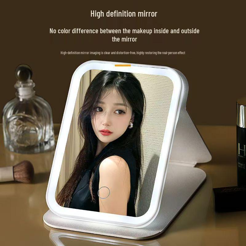 Portable LED Makeup Mirror: Folding, Standable, Ideal for Home, Dorm, and Travel