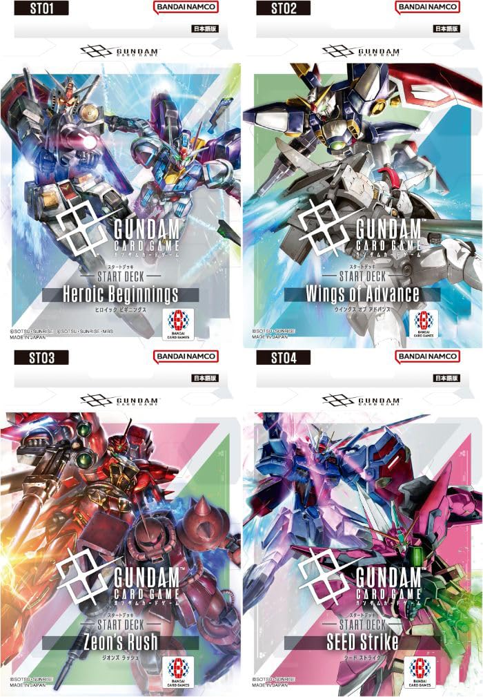 Gundam Card Game Starter Deck Set of Heroic Beginnings Wings of Advance Rush and SEED Strike ST04 4 ST01, ST02, Zeon's ST03,