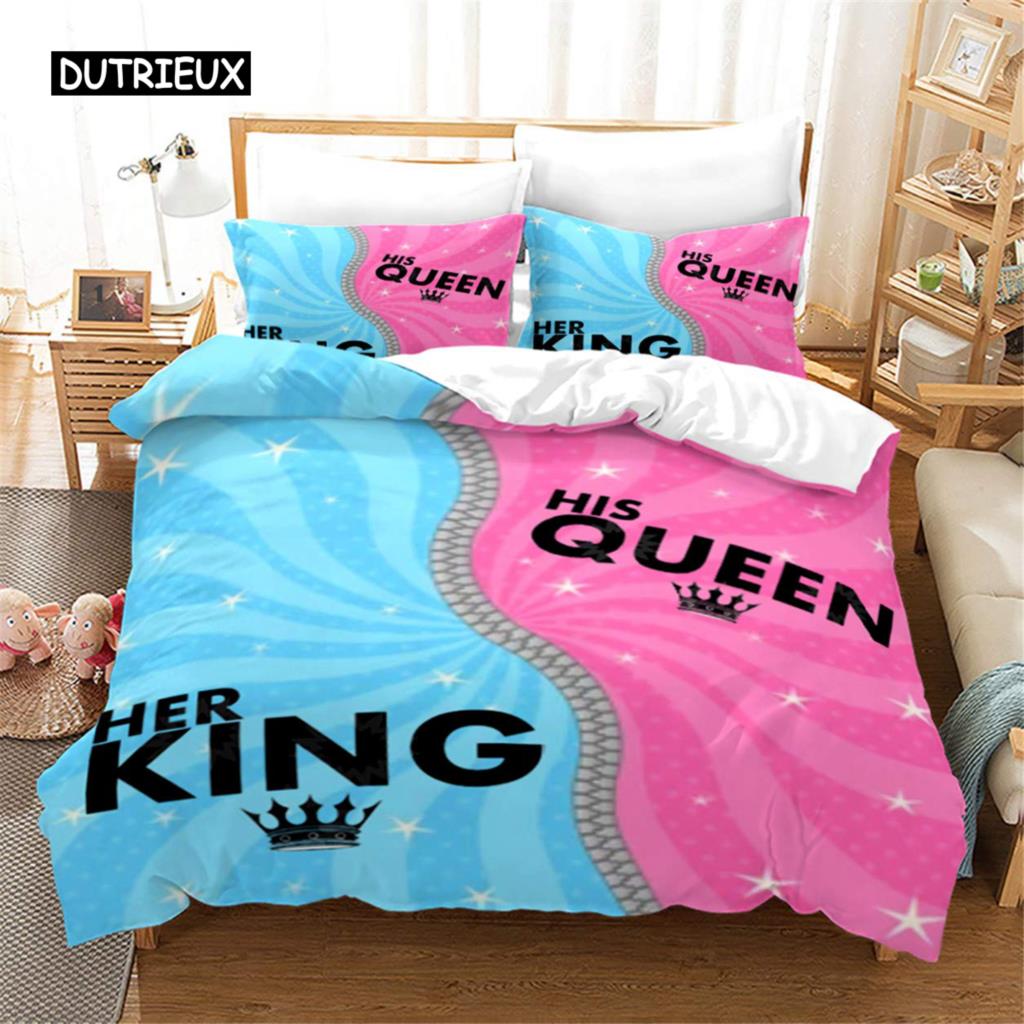 King and Queen Duvet Cover Set Microfiber Beard and Red Lips King Size Bedding Set for Couple Romantic Valentine's Day Presents
