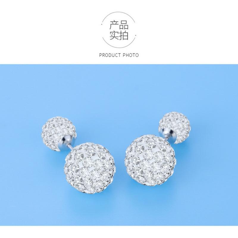 Fashion Korean Style Double Sized Rhinestone Ball 925 Pin Stud Earrings