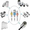 3-Piece Aluminum Ring Steel Ball Extension Rod Set, Hex Shank to Square Head, 1/2", 3/8", 1/4" Socket Wrench Adapter.