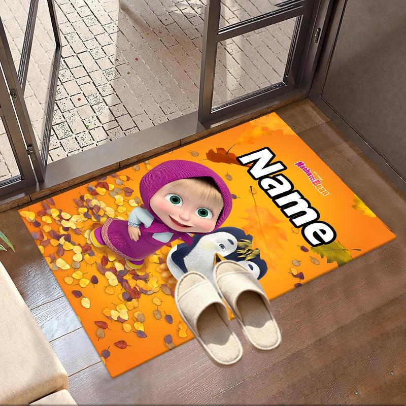 Custom Name Personalized Masha and The Bear Print Carpet, Versatile Home Decor Rug, for Playroom, Apartment, Balcony, Entryway, Hallway Gift