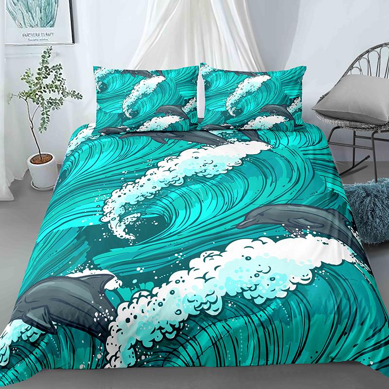 Ocean Wave Duvet Cover Set Beach With Foamy Waves Twin Bedding Set Sea Shore Holiday Theme Queen King Size Quilt Cover