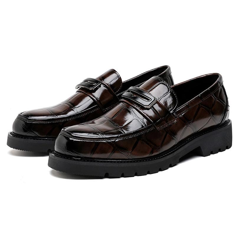 Men's Shoes Autumn and Winter Leather Shoes Men's Glossy Loafers Large Size Business Wedding Groom Shoes