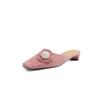 Fashion New Summer Slippers Sheep Suede Slippers for Women Fashion Flower Square Toe Ladies Shoes Low Heels Cover Toe Slippers Sandals