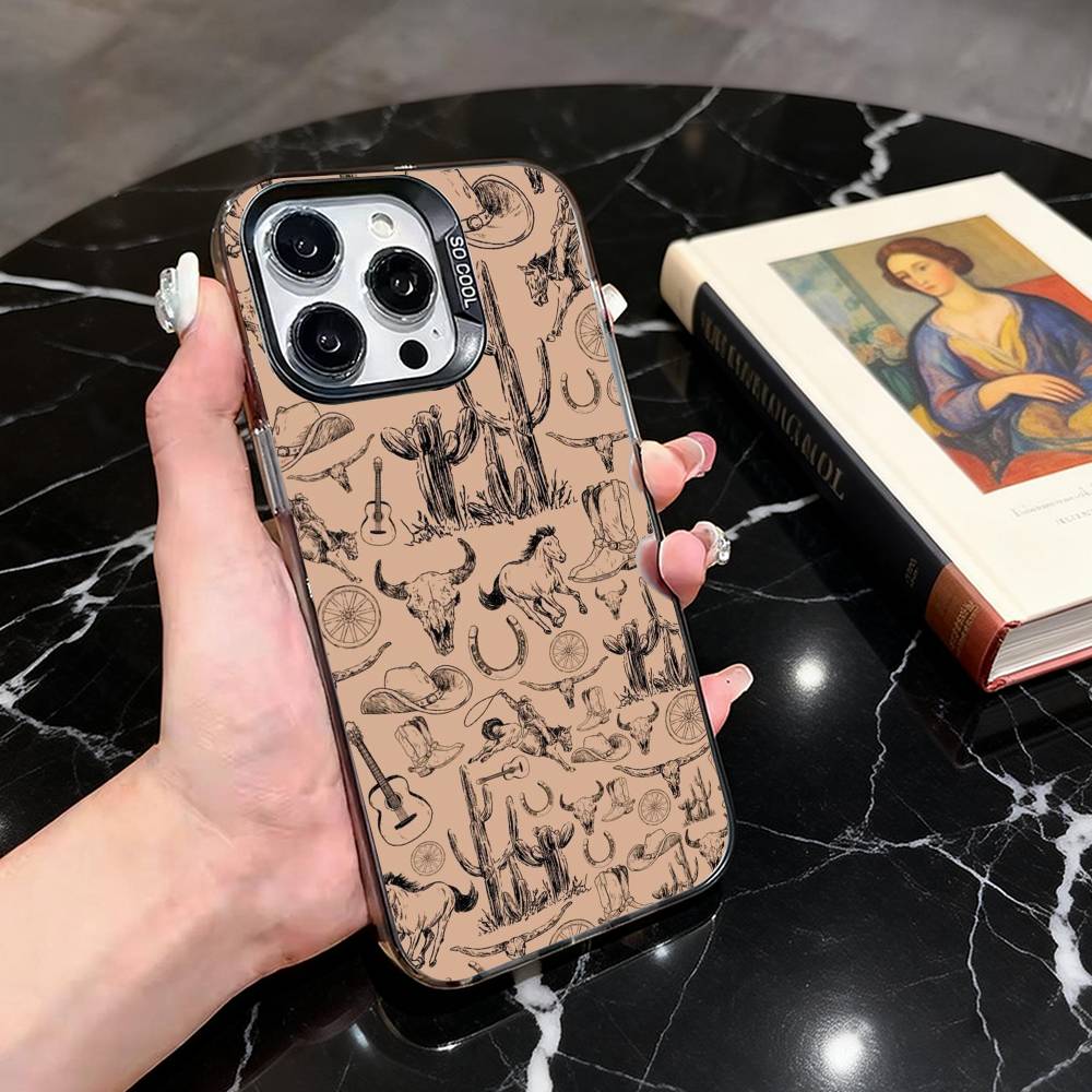 Минималистичный чехол для телефона в стиле вестерн-ковбой для iPhone 17,16,15,14,13,12,11 Plus,Pro Max,XS,Цветная серебристая внутренняя крышка iPhone17PRO
