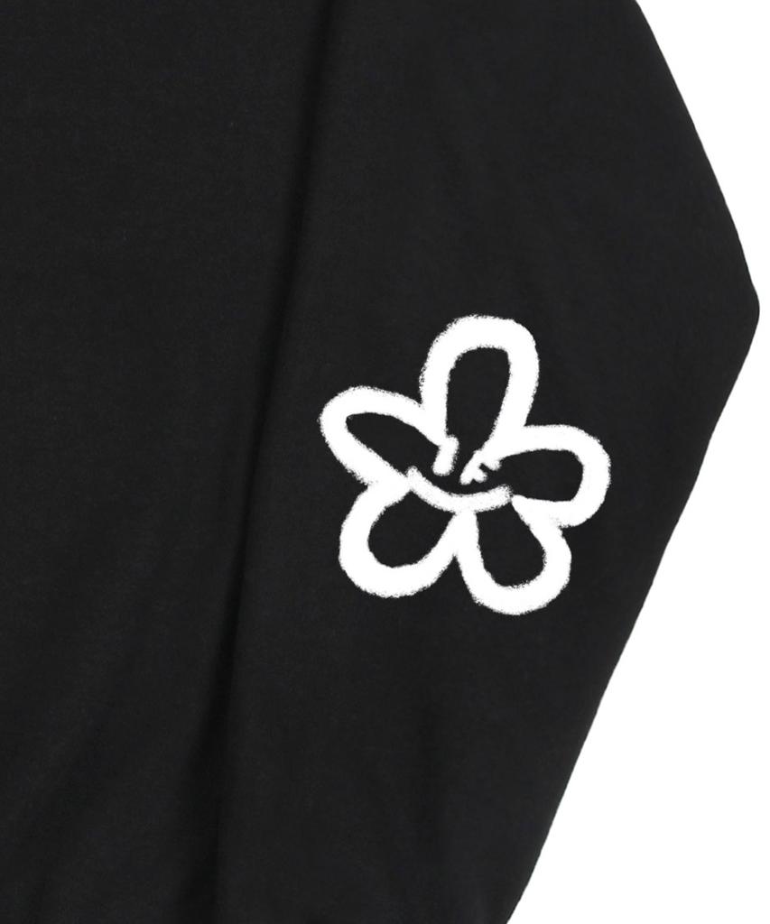 Graver [Unisex] Elbow Spray Flower Smile Sweatshirt_Black