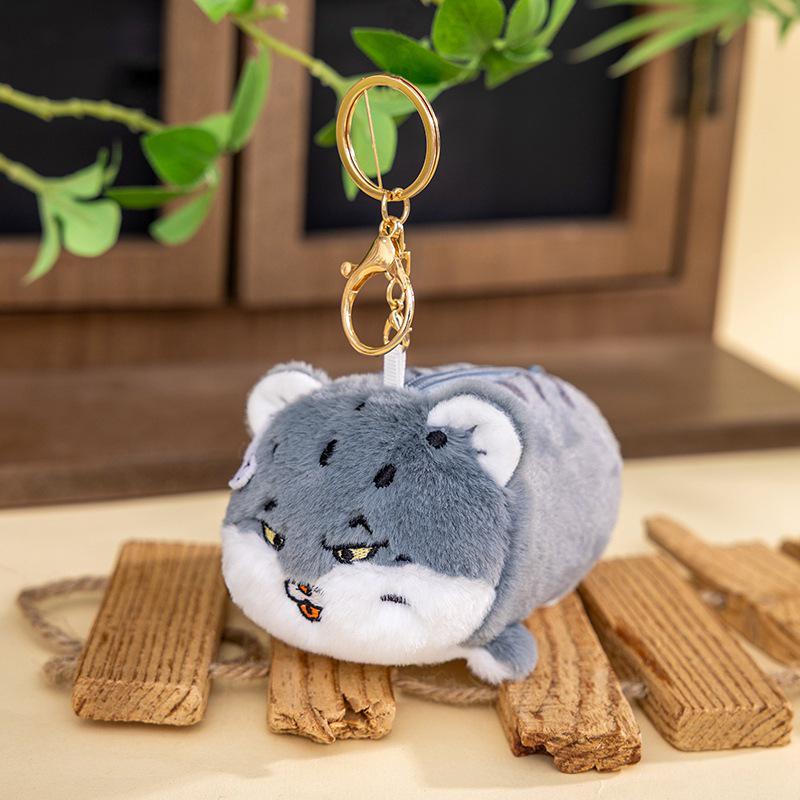 Snow Leopard Earphone Case & Plush Backpack Charm Set: Quirky Duck & Cute Cow Keychain