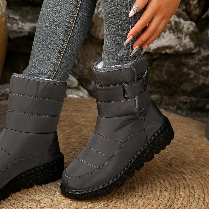 Women's Winter Warm-Lined Waterproof Velcro-Strap Snow Boots, Fashionable European Style, Available In Large Sizes.
