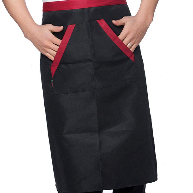 2pcs Chef Waist Apron Soft Moisture Absorbent Breathable Polyester Men"s Half Apron with Pockets