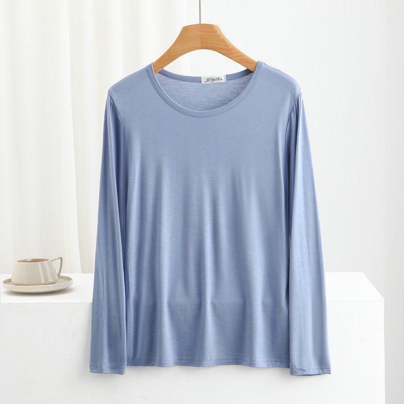 Women's Spring/Summer Modal Round Neck T-shirt - Thin Long Sleeve, Loose, Slimming, Plus Size, Outerwear Top