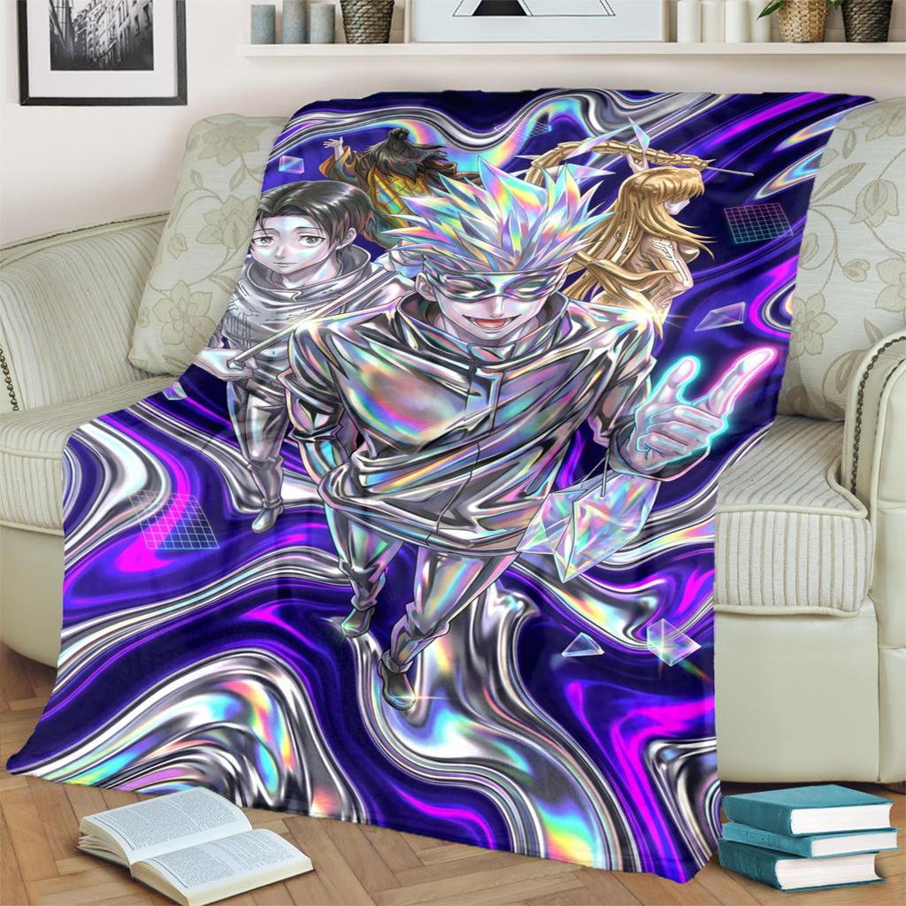 Warm Soft Blanket Jujutsu Kaisen Print Flannel for Bedrooms, Sofas, Beds, Chairs, Picnics, Travel