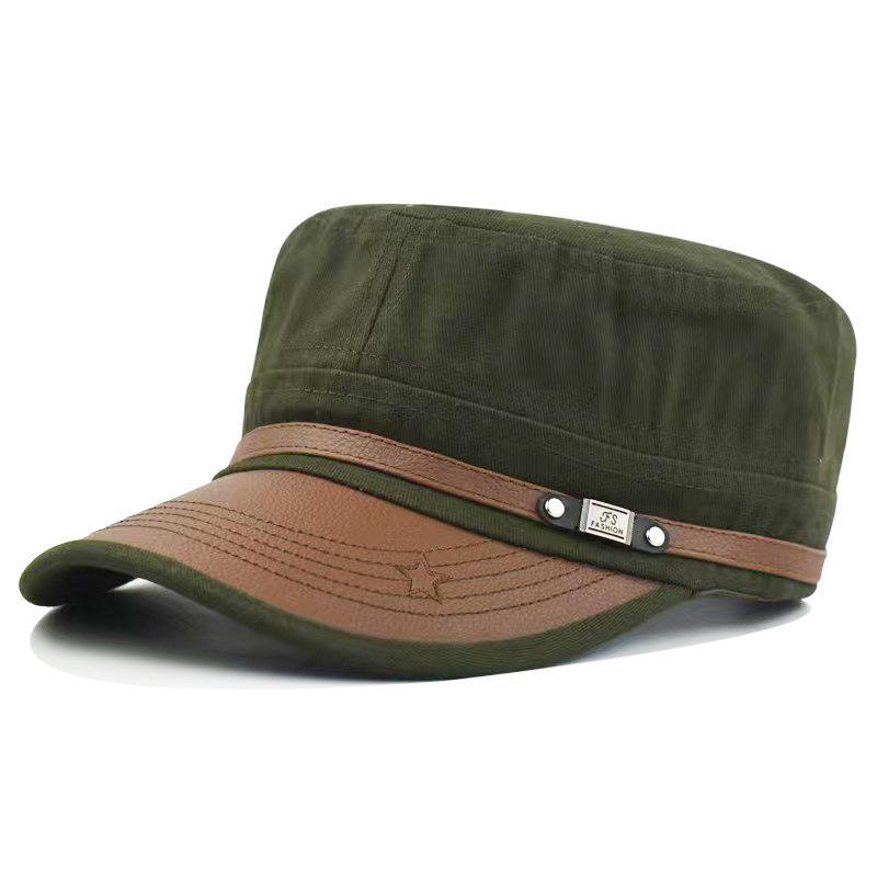 1Pcs Spring Summer Adjustable Men Military Cadet Cap Cotton Star Embroidery Flat Top Hat Sun Protection Hats For Outdoor Travel
