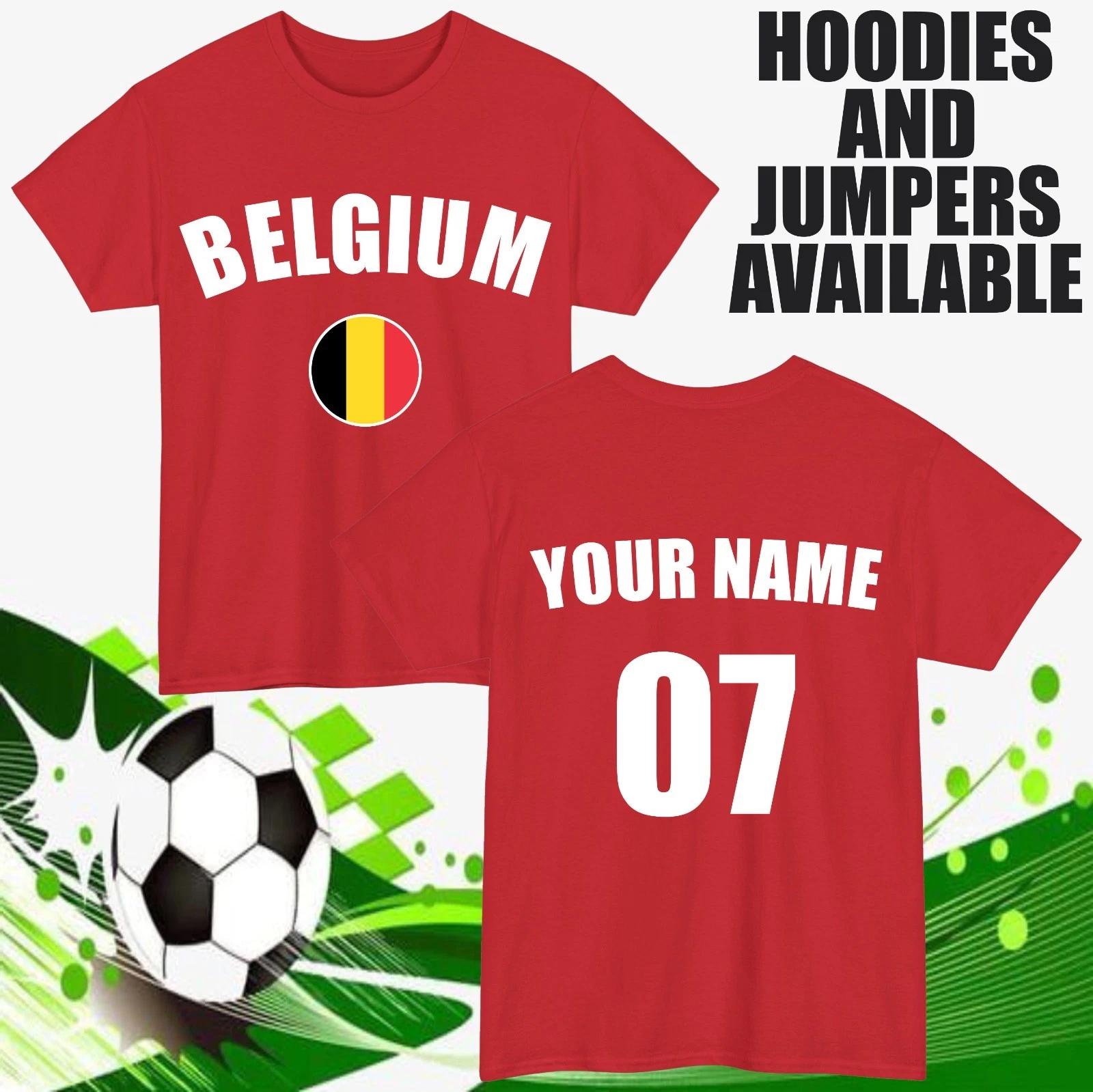Personalised Belgium Football T-T-Shirt Customised Name & Number Unisex Party Top L