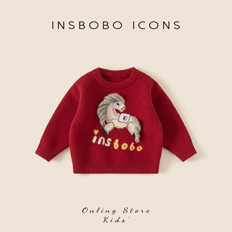 Свитер для девочек Insbobo Зимний Новый Год Новый Младенец Красный Топ Одежда для мальчиков на Новый Год Китайский Стиль Детская Одежда Red 80