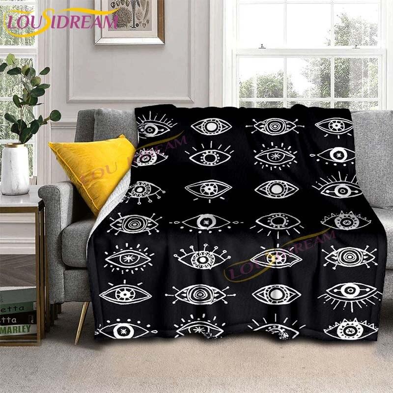 Evil Eye włoski prezent Malocchio Eye niebieski i biały koc rzut koc narzuta na kanapę Boho Chic Distressed Tribal Decor