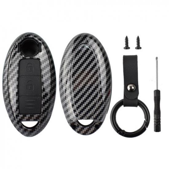 Remote Key Fob Shell Cover Case For Nissan Qashqai Pulsar Carbon Style Key Ring