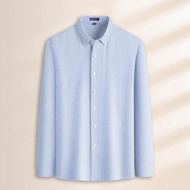 Caesar Men's 100% Xinjiang Cotton Oxford Striped Long-Sleeve Shirt