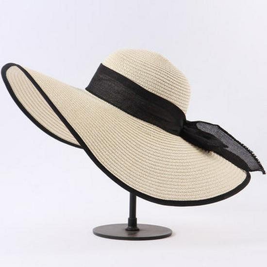 

Женская складная шляпа от солнца - Большая поля, Соломенная пляжная шляпа с защитой от УФ-лучей для летней защиты от солнца M (56-58cm)