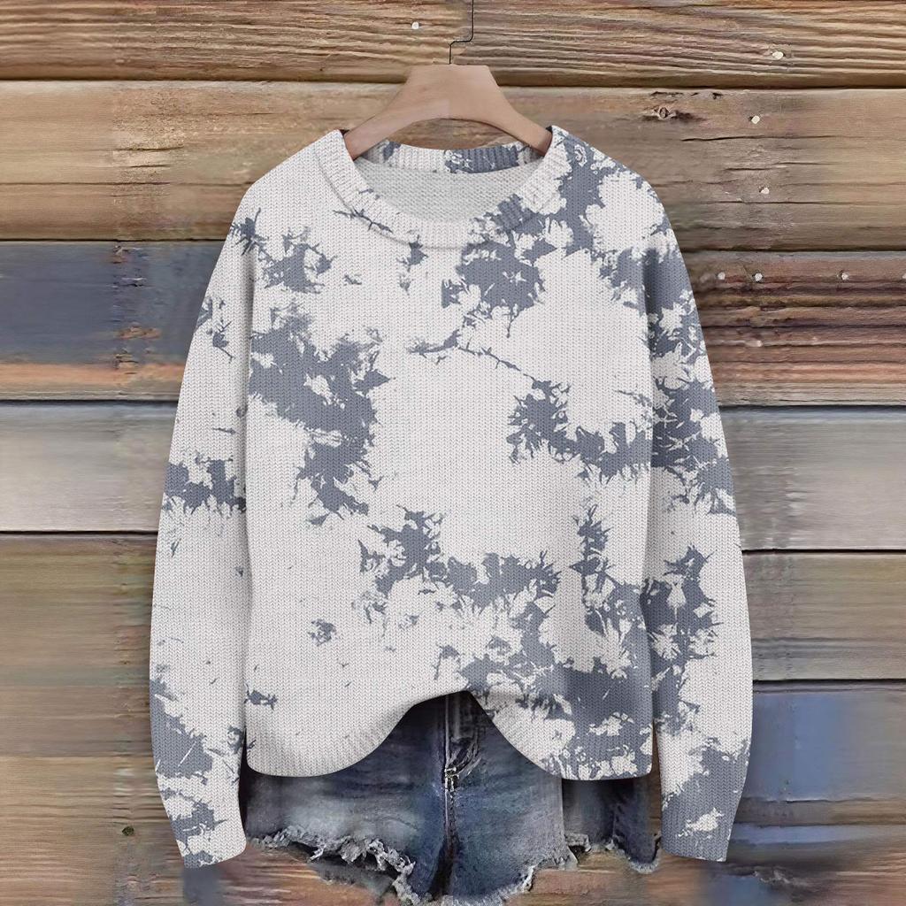 Svetry s dlouhým rukávem pro ženy s kulatým výstřihem, ležérní, roztomilý pletený svetr s potiskem, nadměrný